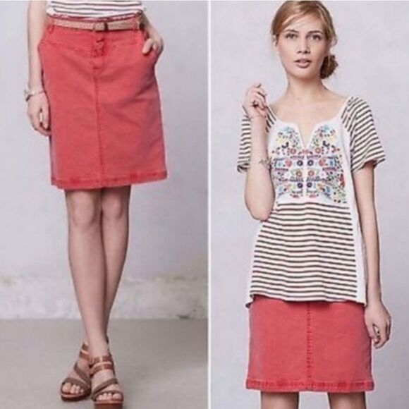 Holding Horses Denim Pencil Skirt Washed Red Stretch 27 - Picture 1 of 4